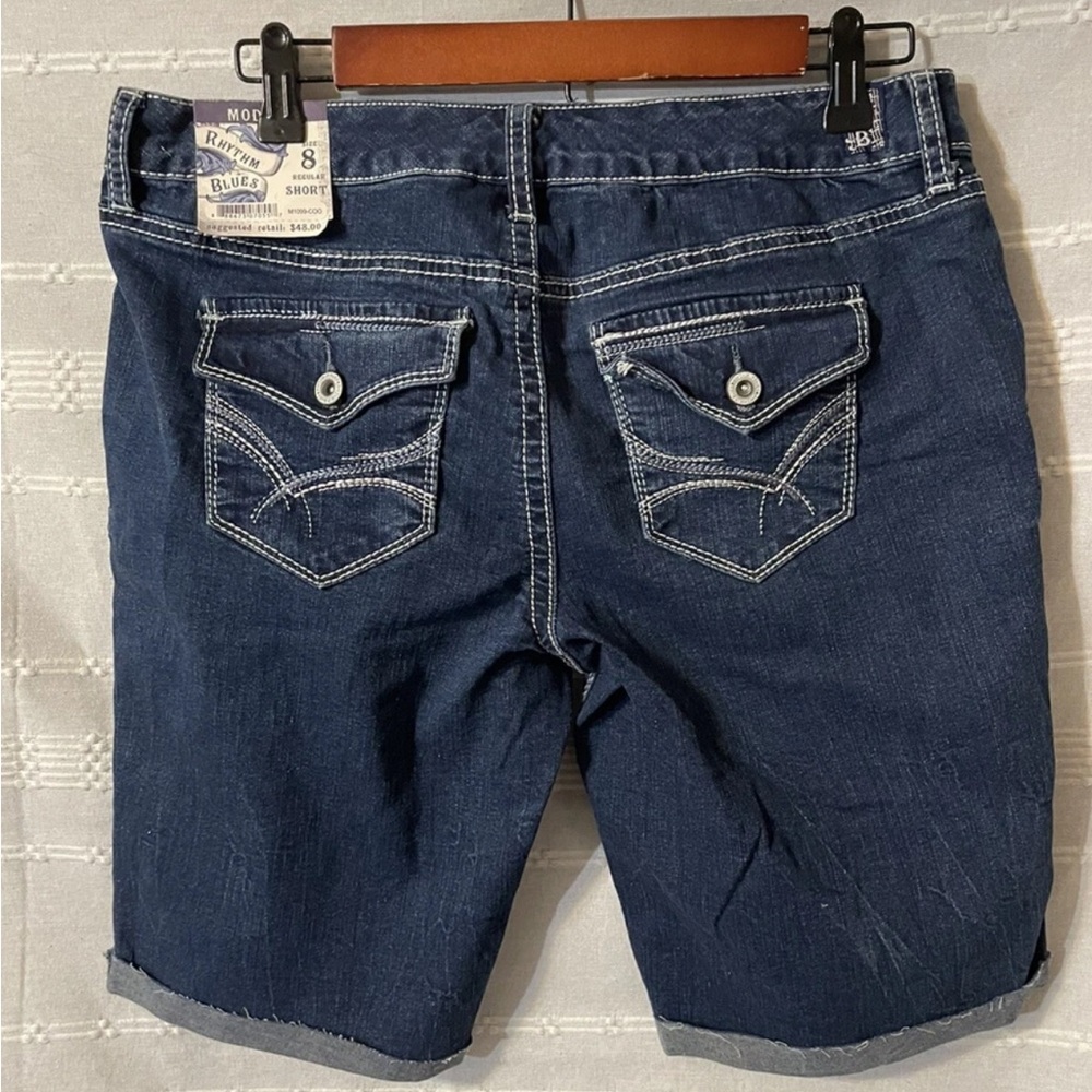 Blue Denim Shorts with Contrast Stitching